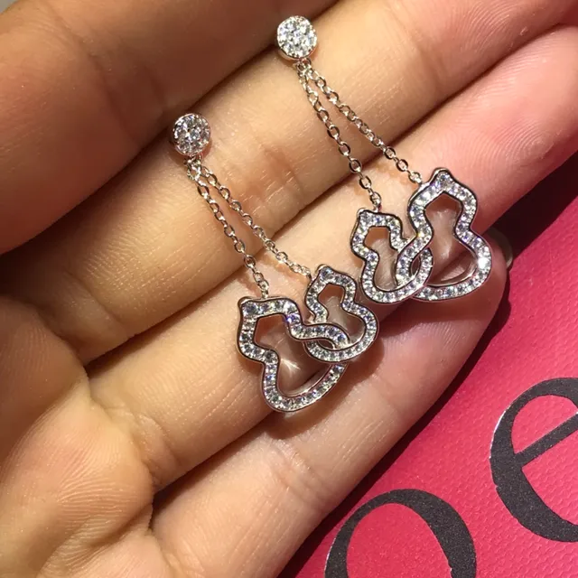 Pavé Crystal Interlocking Heart Dangling Chain Necklaces 4