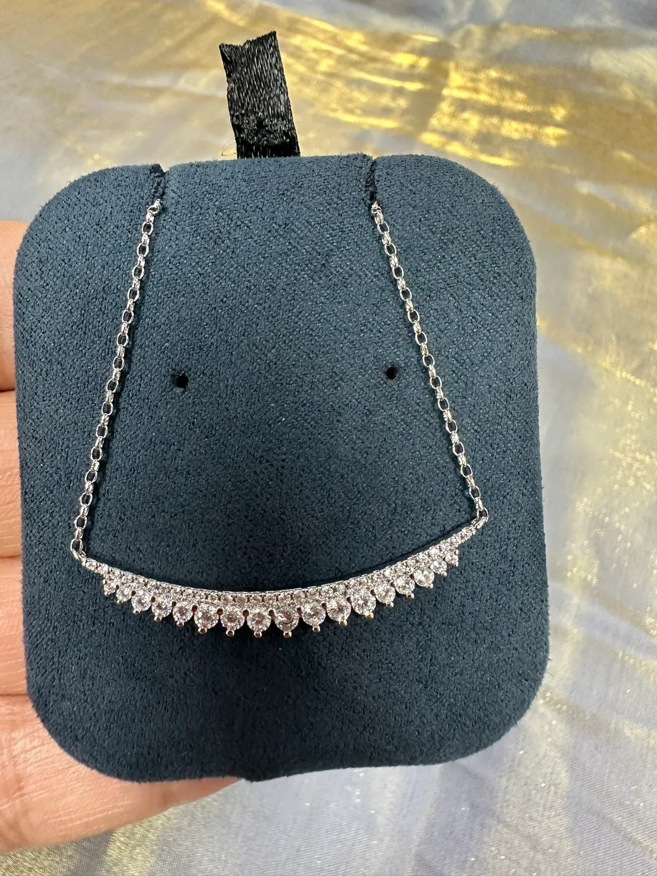 Pavé Curved Bar Pendant Necklace 7