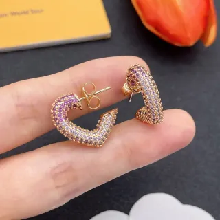 Brincos em forma de C com pavé gradiente roxo ouro rosa