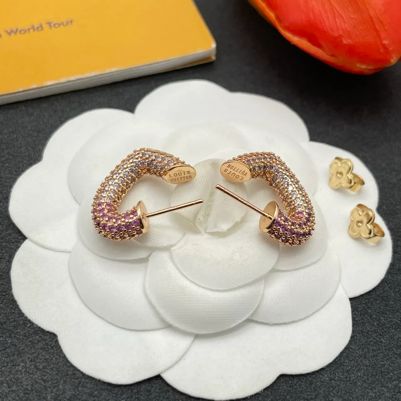 Pavé Gradient Purple Rose Gold C-Shaped Hoop Earrings 3