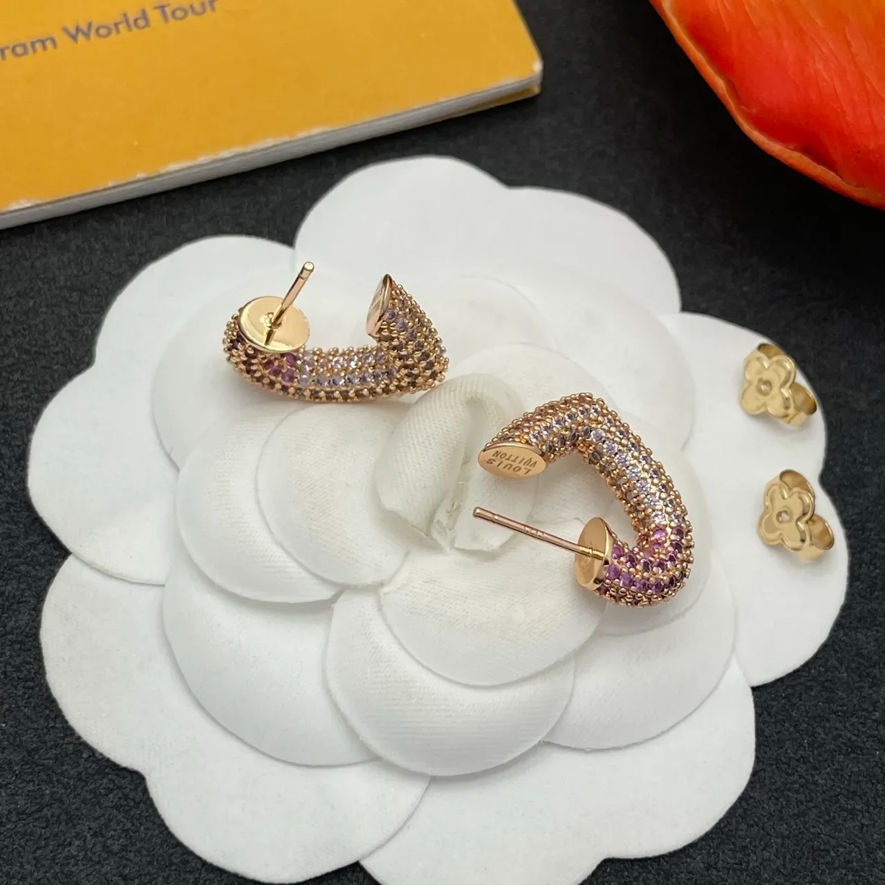 Pavé Gradient Purple Rose Gold C-Shaped Hoop Earrings 4