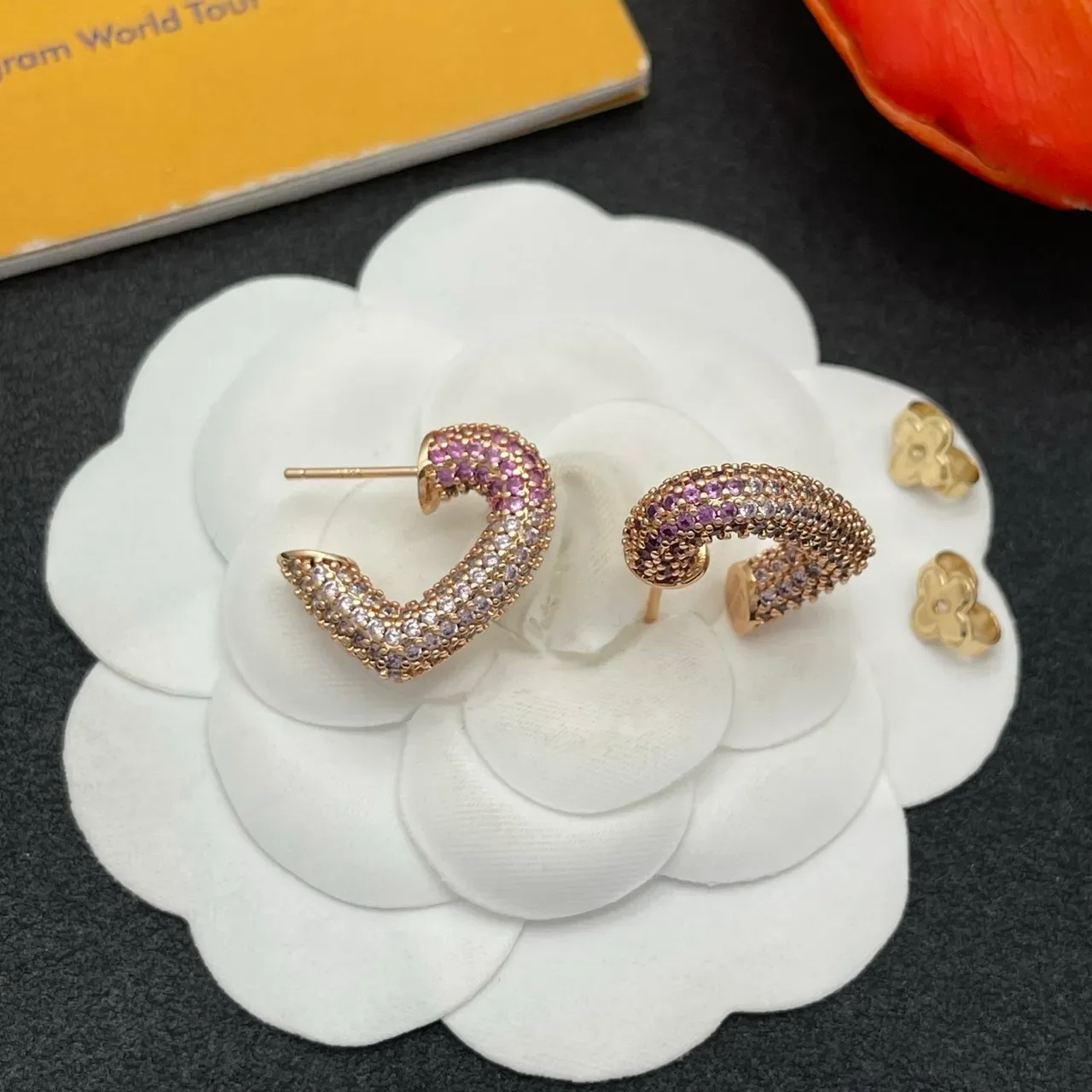 Pavé Gradient Purple Rose Gold C-Shaped Hoop Earrings 5