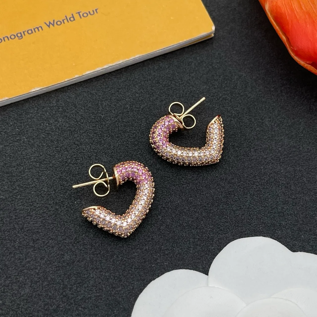 Pavé Gradient Purple Rose Gold C-Shaped Hoop Earrings 8