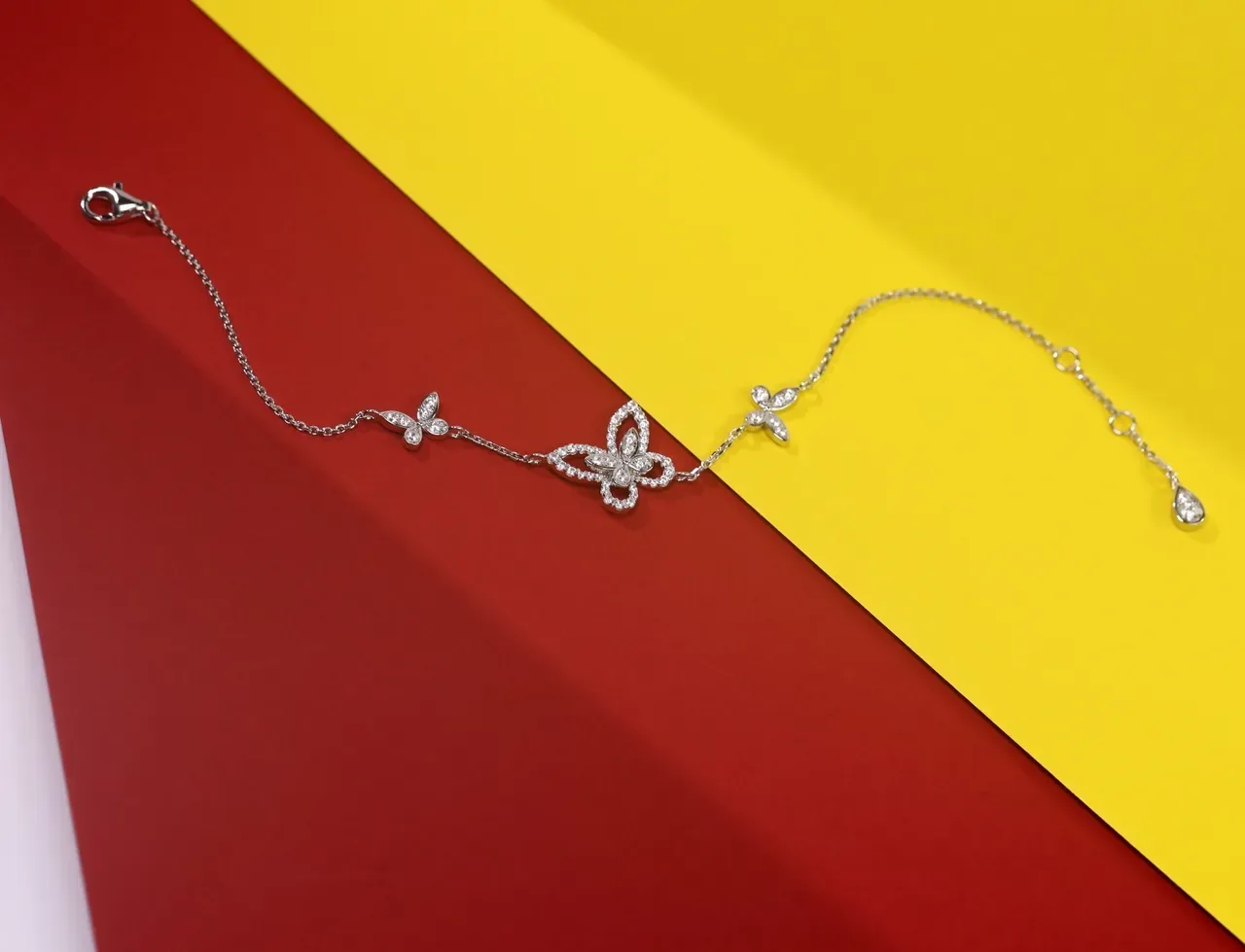 Pavé-Set Butterfly Motif Delicate Chain Bracelet 3