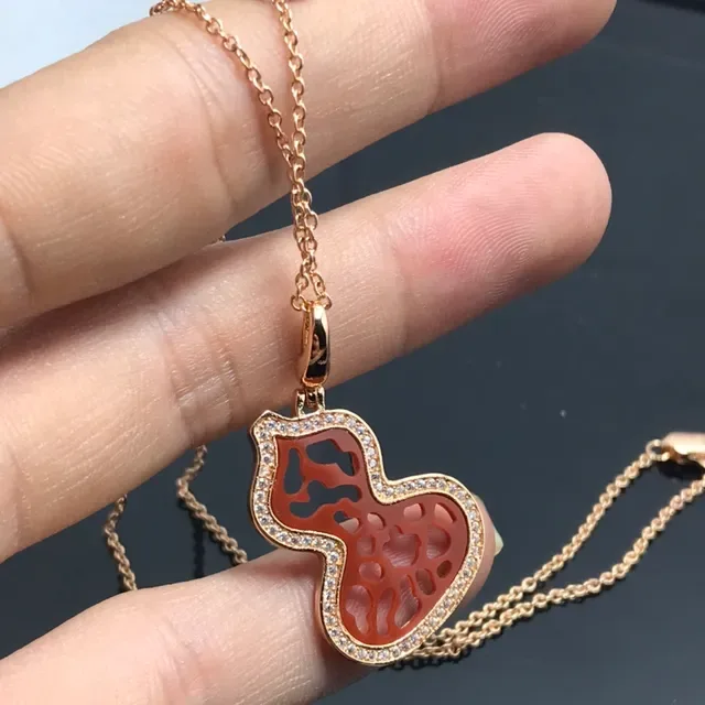 Pave-Set Carved Red Stone Double Heart Pendant Necklace 3