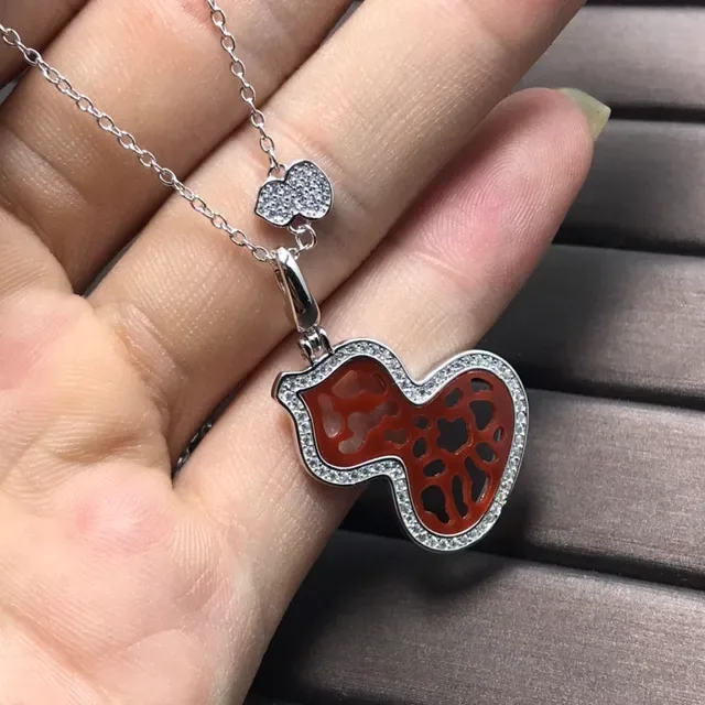 Pave-Set Carved Red Stone Double Heart Pendant Necklace 4