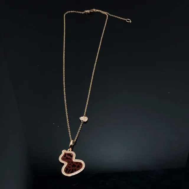 Pave-Set Carved Red Stone Double Heart Pendant Necklace 5
