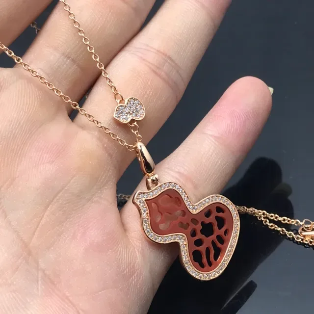 Pave-Set Carved Red Stone Double Heart Pendant Necklace 8
