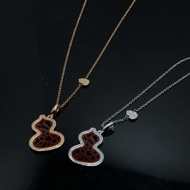 Pave-Set Carved Red Stone Double Heart Pendant Necklace 9