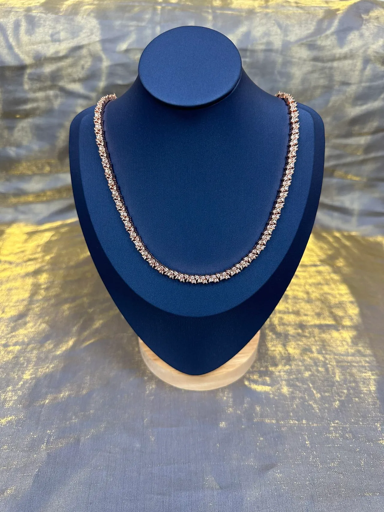 Pavé-Set Rose Gold Tone Multi-Row Linear Necklace 7