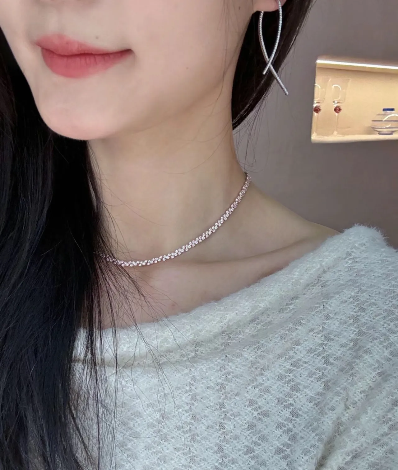 Pavé-Set Rose Gold Tone Multi-Row Linear Necklace 2