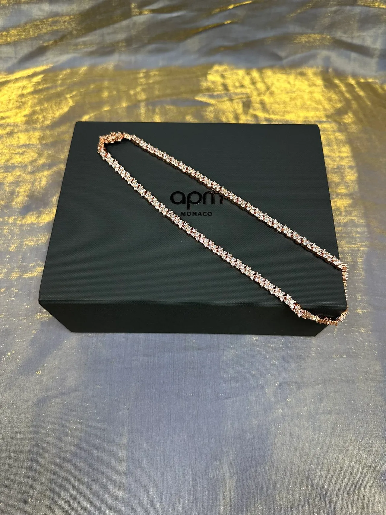 Pavé-Set Rose Gold Tone Multi-Row Linear Necklace 9