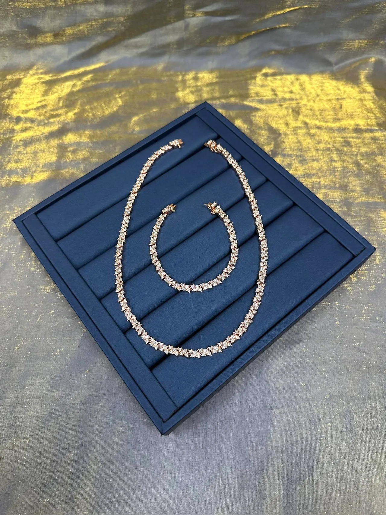 Pavé-Set Rose Gold Tone Multi-Row Linear Necklace 3