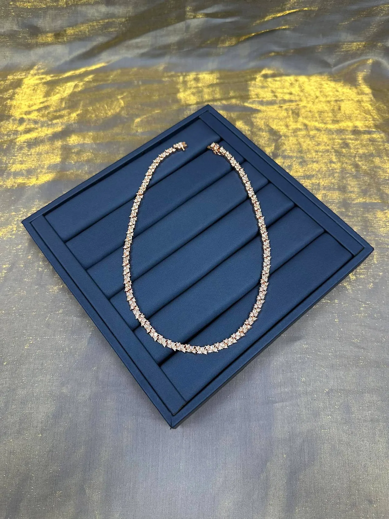 Pavé-Set Rose Gold Tone Multi-Row Linear Necklace 4