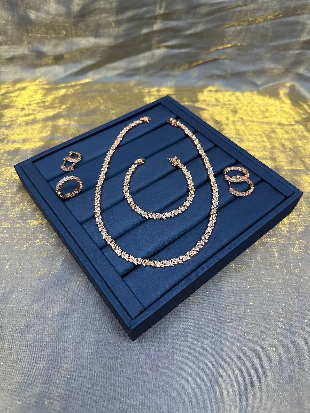 Pavé-Set Rose Gold Tone Multi-Row Linear Necklace 5