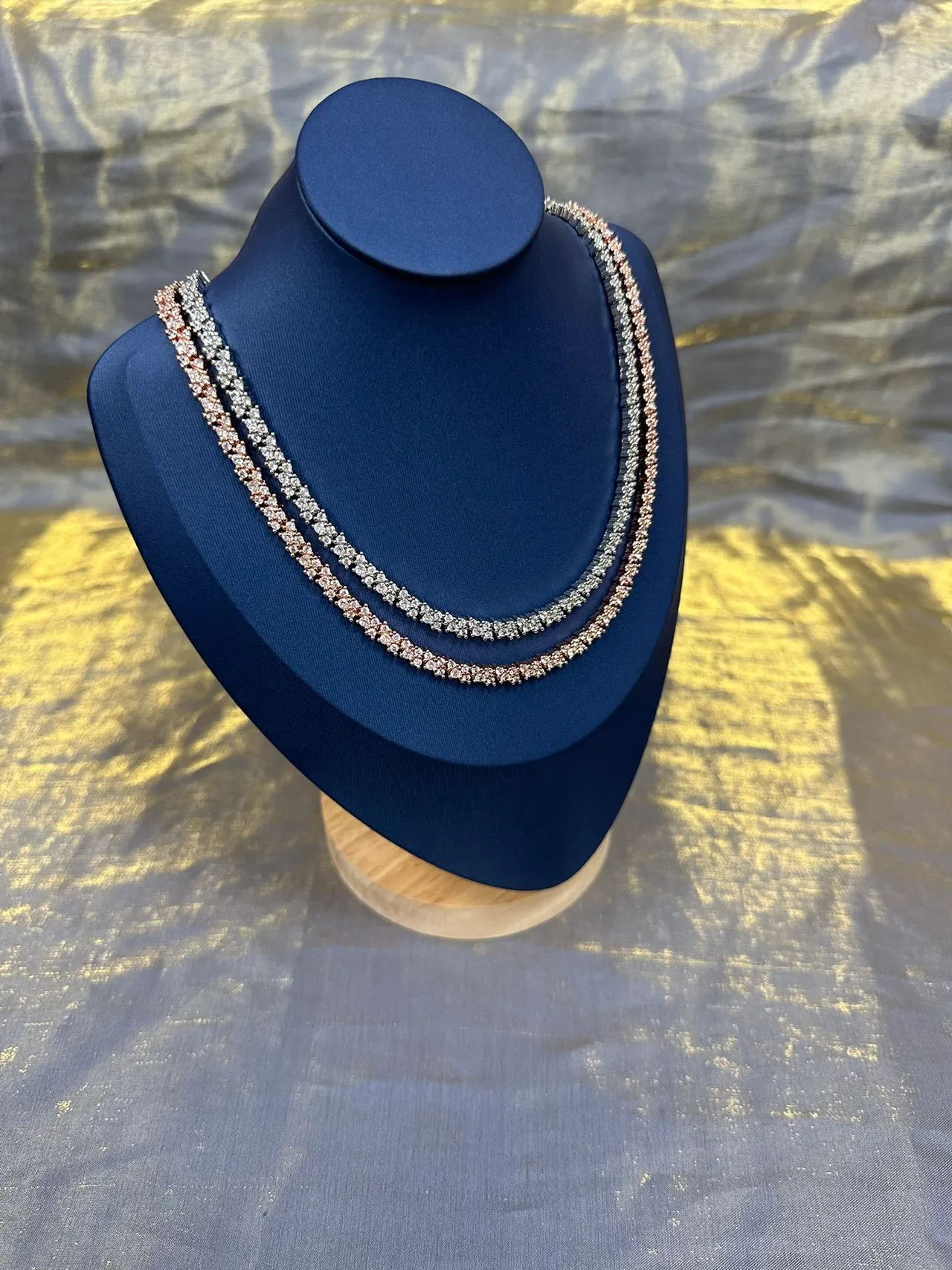 Pavé-Set Rose Gold Tone Multi-Row Linear Necklace 6