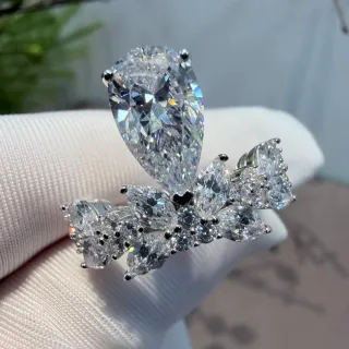 Pear-Cut and Marquise Cluster Floral Ring