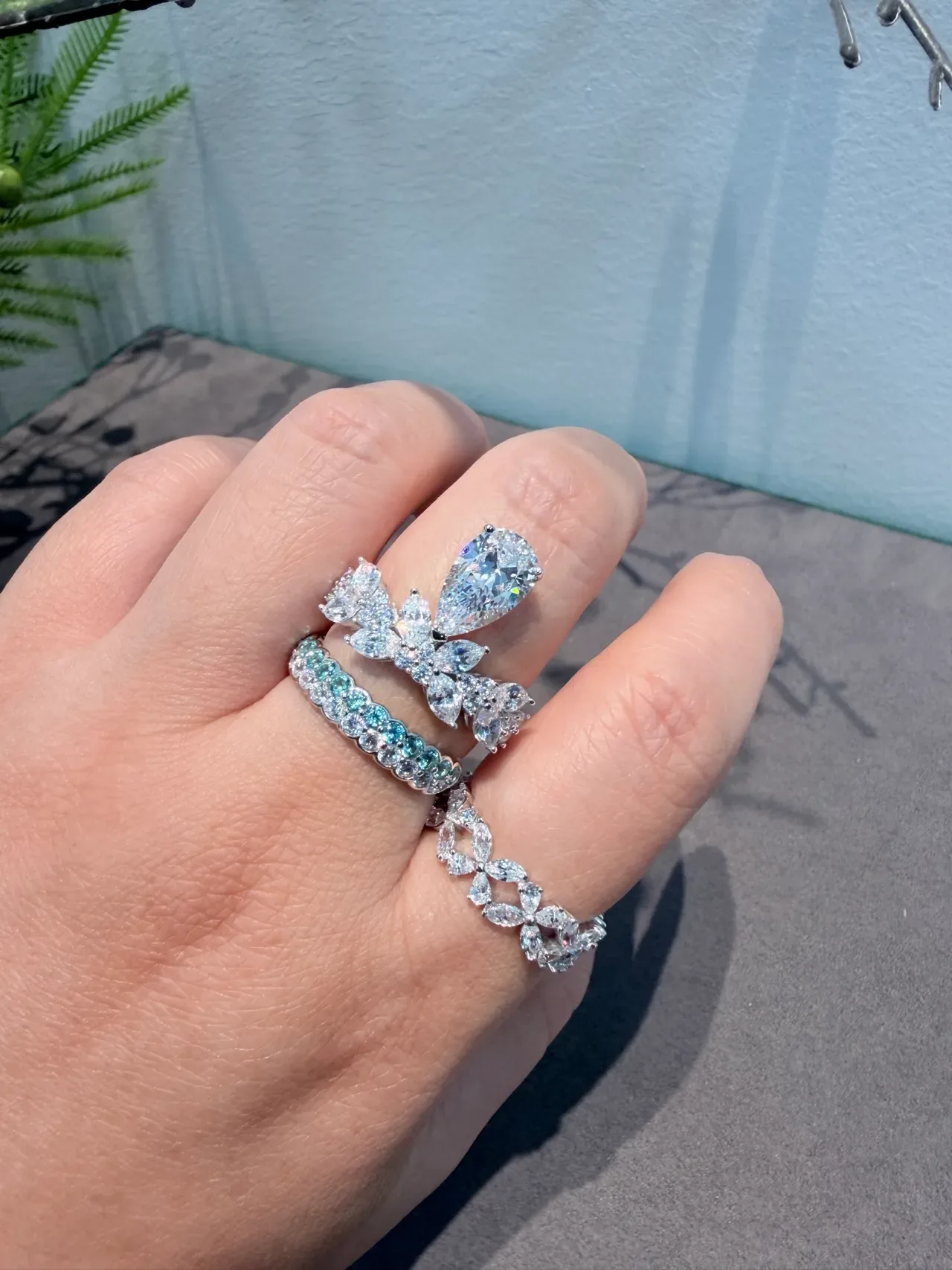 Pear-Cut and Marquise Cluster Floral Ring 6