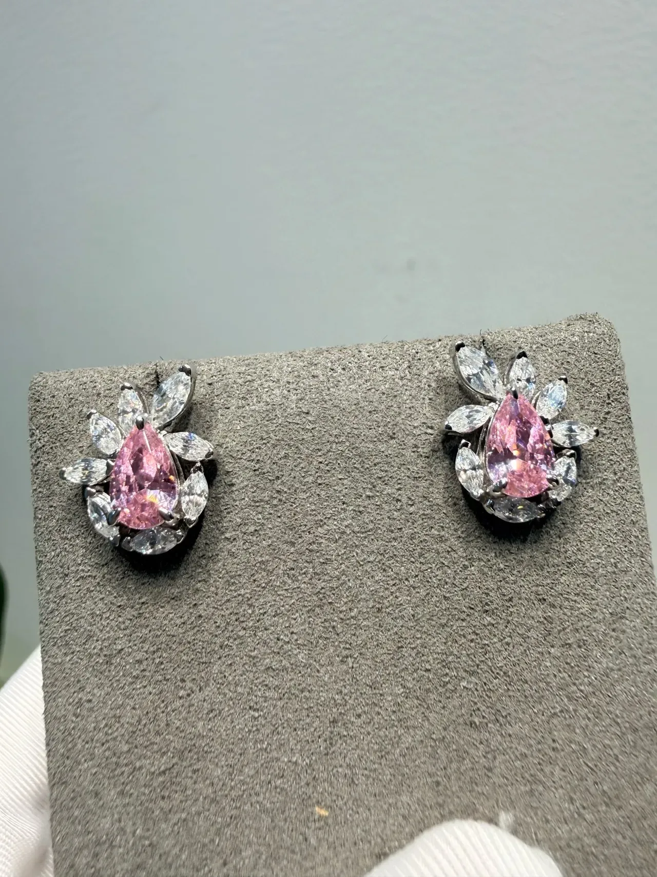 Pear-Cut Green Gemstone and Marquise Halo Floral Stud Earrings 8