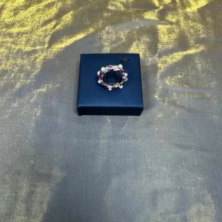 Pearl and Red Gemstone Encrusted Circular Hoop Ring