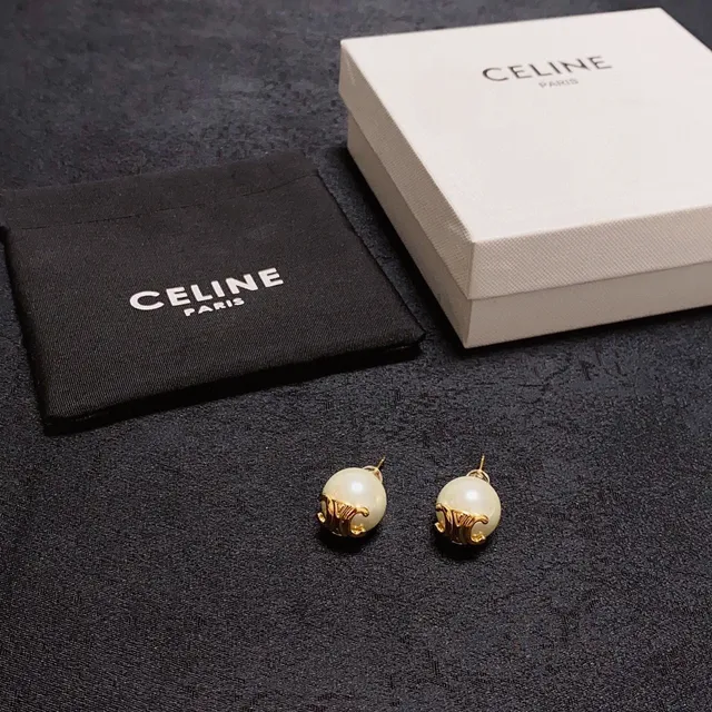 Pearl-Effect Sphere Gold Monogram Stud Earrings 2