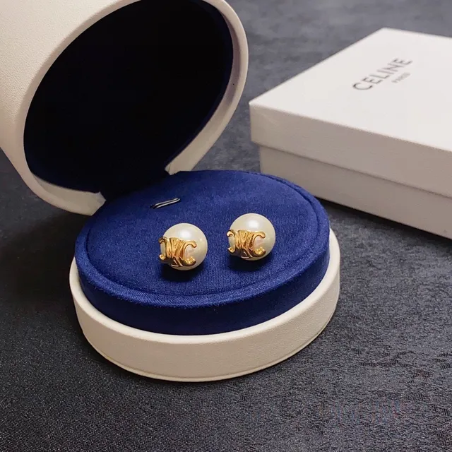 Pearl-Effect Sphere Gold Monogram Stud Earrings 4