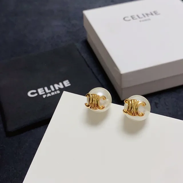 Pearl-Effect Sphere Gold Monogram Stud Earrings 5