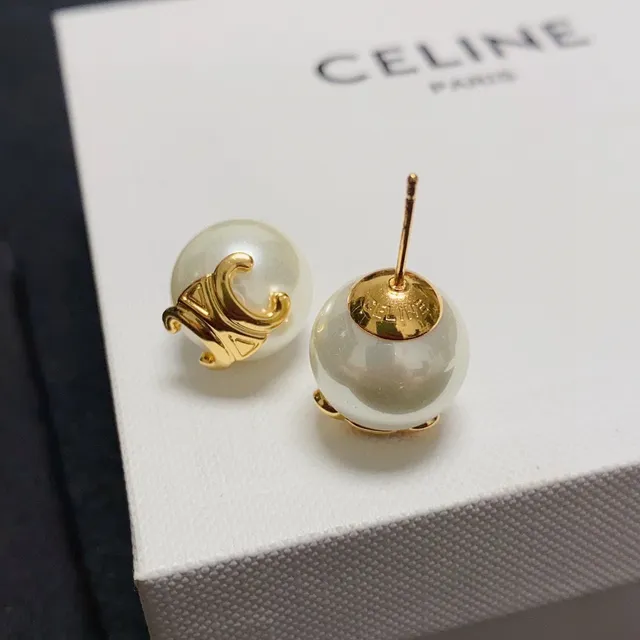 Pearl-Effect Sphere Gold Monogram Stud Earrings 6