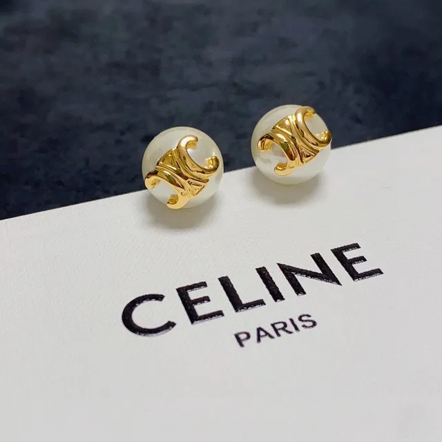 Pearl-Effect Sphere Gold Monogram Stud Earrings 7