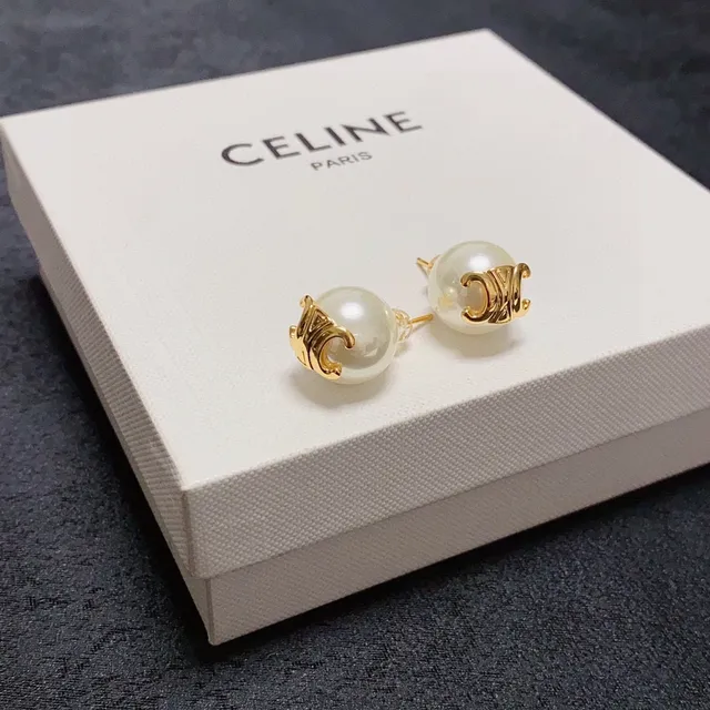 Pearl-Effect Sphere Gold Monogram Stud Earrings 8
