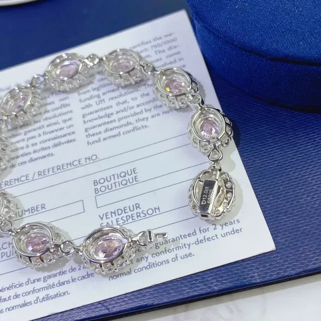 Pink and Clear Halo-Set Oval Stone Bracelet 3