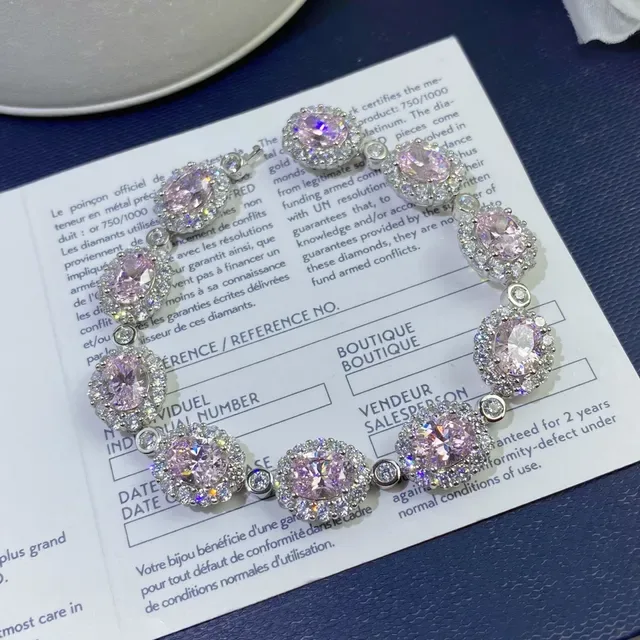 Pink and Clear Halo-Set Oval Stone Bracelet 4