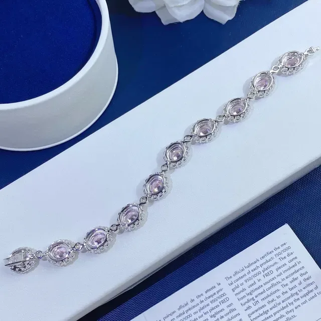 Pink and Clear Halo-Set Oval Stone Bracelet 6