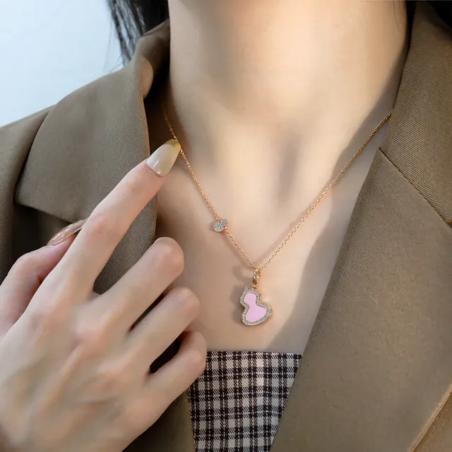 Pink Gold Chain Enamel Pendant Necklace 2