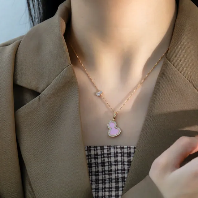 Pink Gold Chain Enamel Pendant Necklace 3