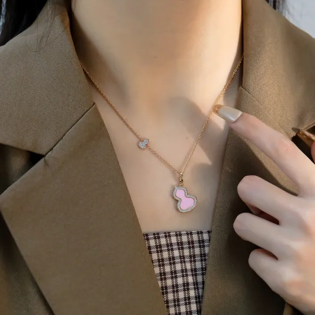 Pink Gold Chain Enamel Pendant Necklace 4
