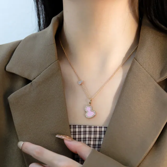 Pink Gold Chain Enamel Pendant Necklace 5