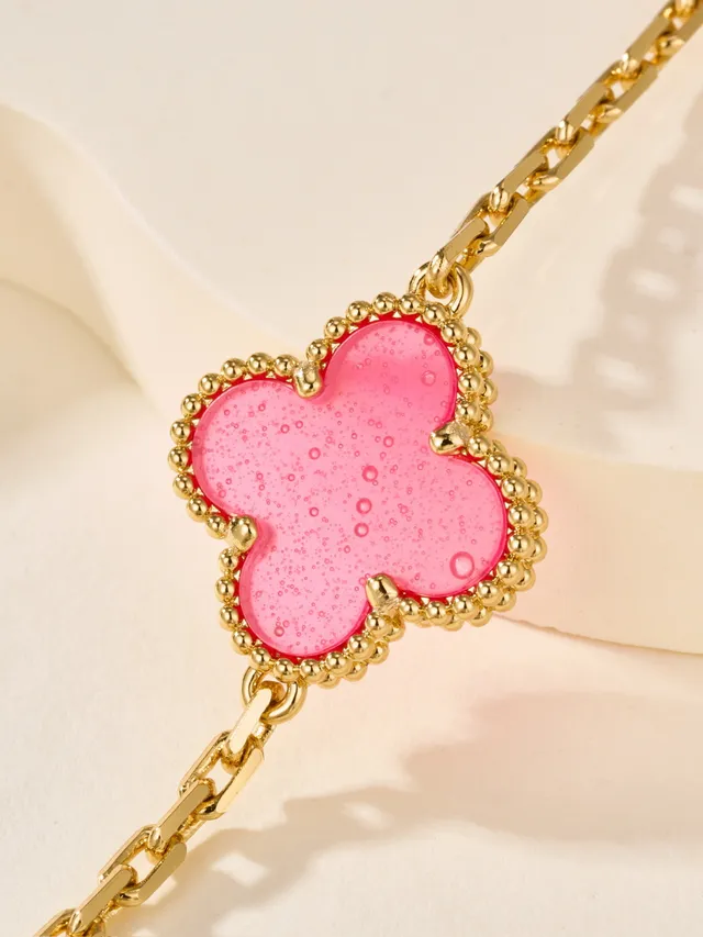 Pink Gold Chain Enamel Quatrefoil Charms Bracelet 2