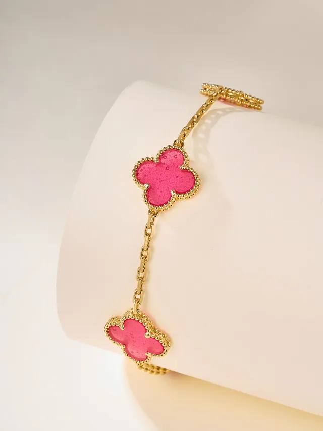 Pink Gold Chain Enamel Quatrefoil Charms Bracelet 4