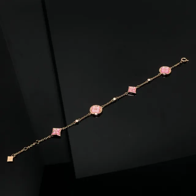 Pink Gold Chain Floral Enamel Charms Bracelet 2