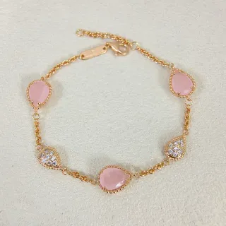 Pulsera de Cadena de Oro Rosa con Estaciones en Forma de Lágrima