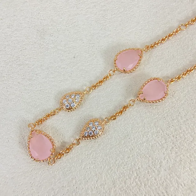 Pink Gold Chain Teardrop-Shaped Stations Bracelet 3