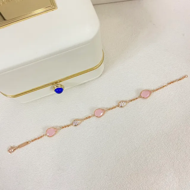 Pink Gold Chain Teardrop-Shaped Stations Bracelet 5
