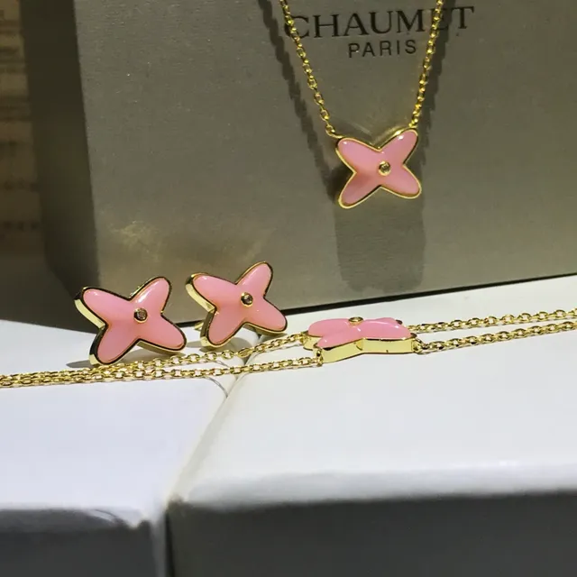 Pink Gold Enamel Metal Necklace 2