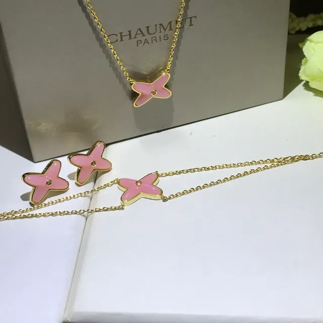 Pink Gold Enamel Metal Necklace 3