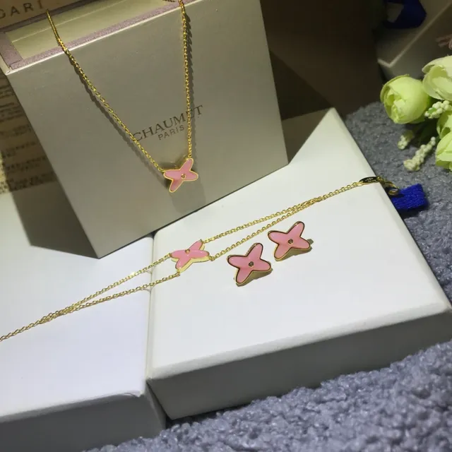 Pink Gold Enamel Metal Necklace 4