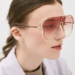 Pink Gold Oversized Shield Gradient Lenses Sunglasses