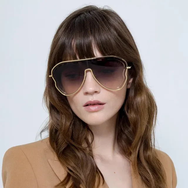 Pink Gold Oversized Shield Gradient Lenses Sunglasses 9