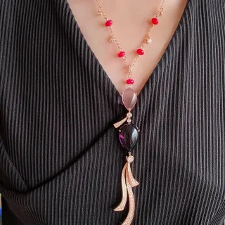 Collier Pendentif Filigrane Rose en Or Rose Multi-Gemmes