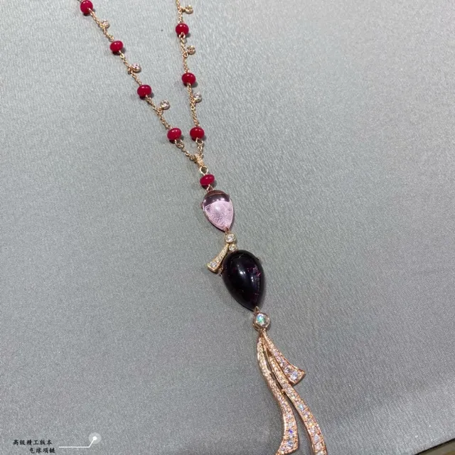 Pink Gold Rose Filigree Multi-Gemstone Pendant Necklace 2